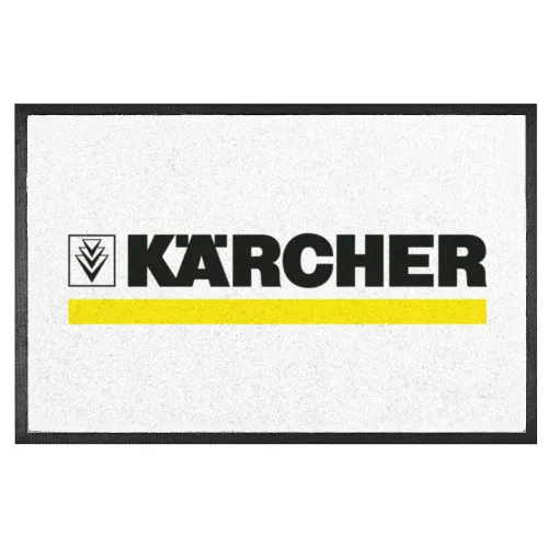 Fußmatte mit Kärcher-Firmenlogo in Gelb-Schwarz auf Weiß